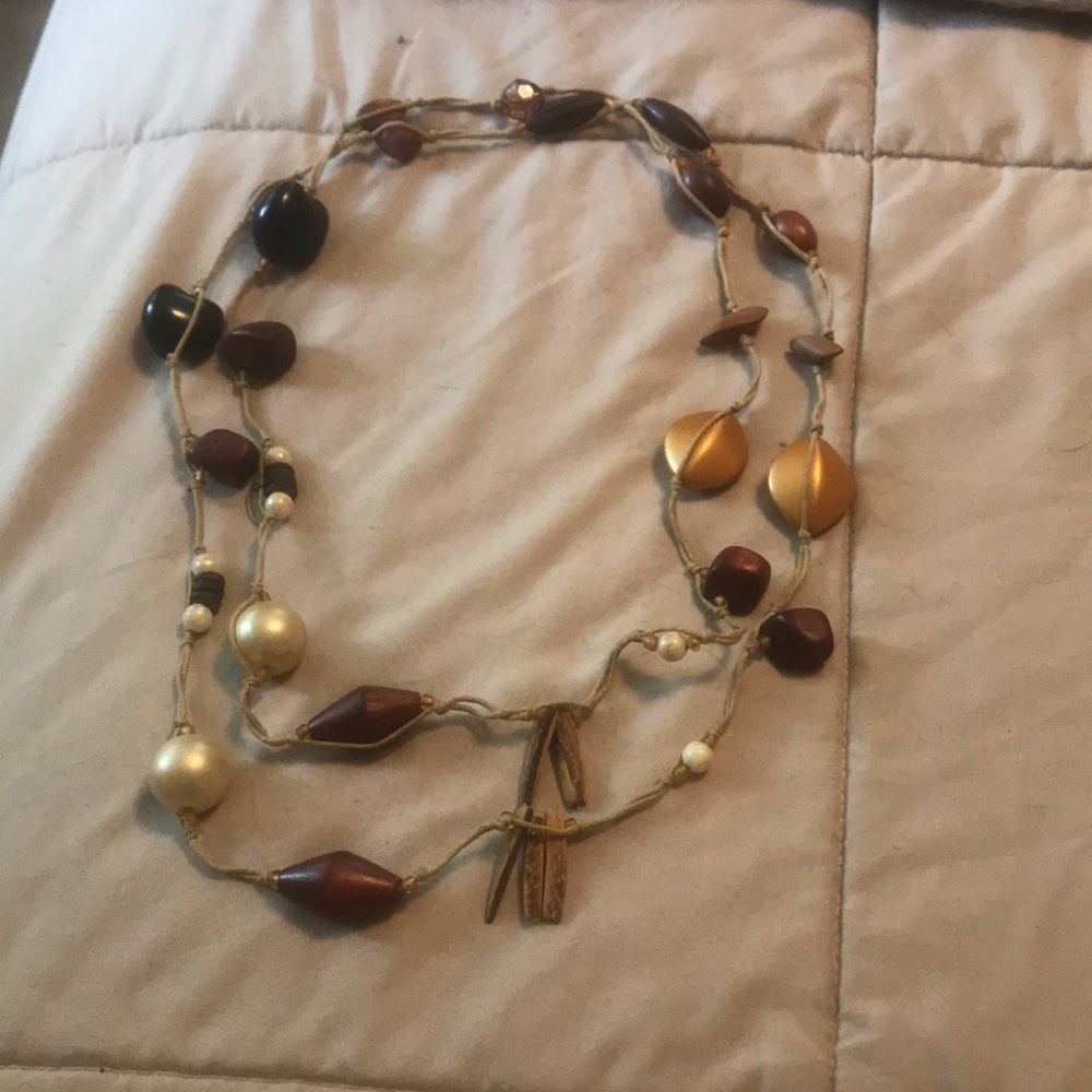 Bead, wood, Twine layer necklace